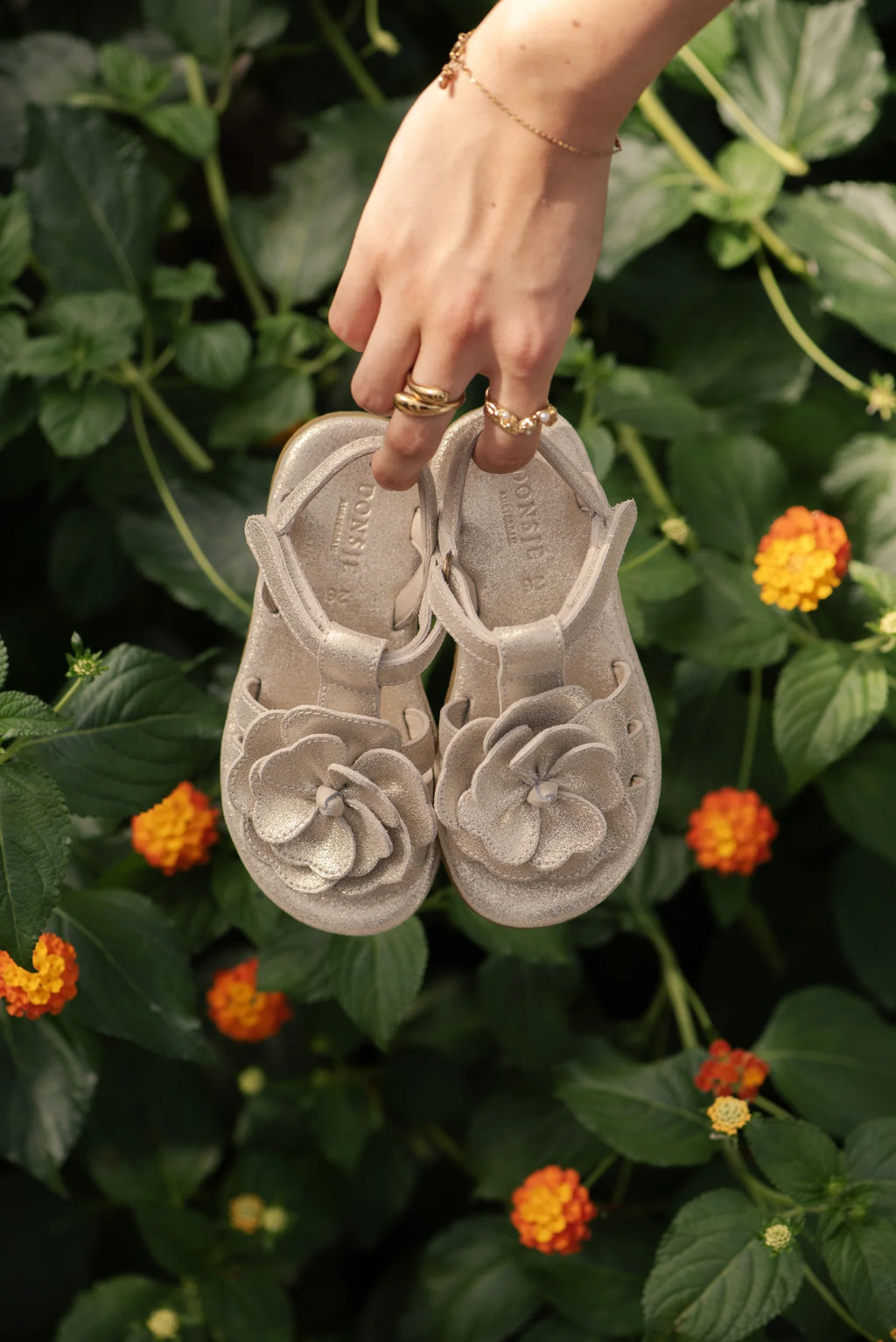 Donsje Iles Fields Sandals | Shimmer Buttercup | Silver Metallic Leather
