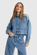 LADIES WOVEN MIX DENIM BLOUSE