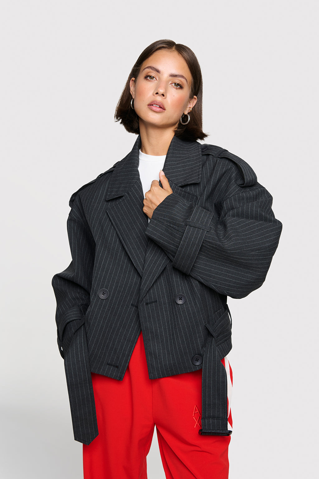 Alix The Label PINSTRIPE CROPPED JACKET