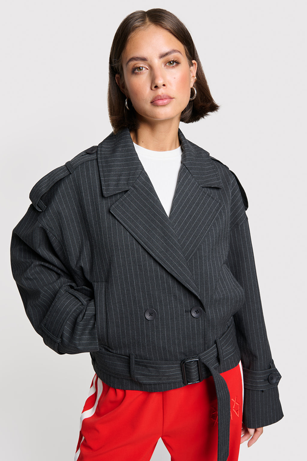 PINSTRIPE CROPPED JACKET
