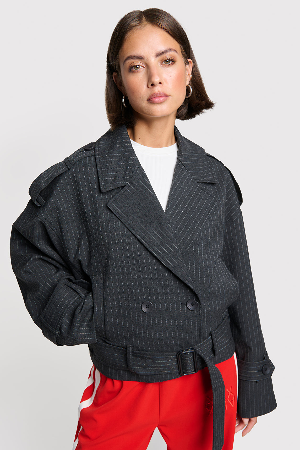 PINSTRIPE CROPPED JACKET