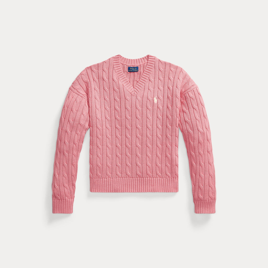 Ralph Lauren Meiden Cable Knitt V-hals Desert Rose