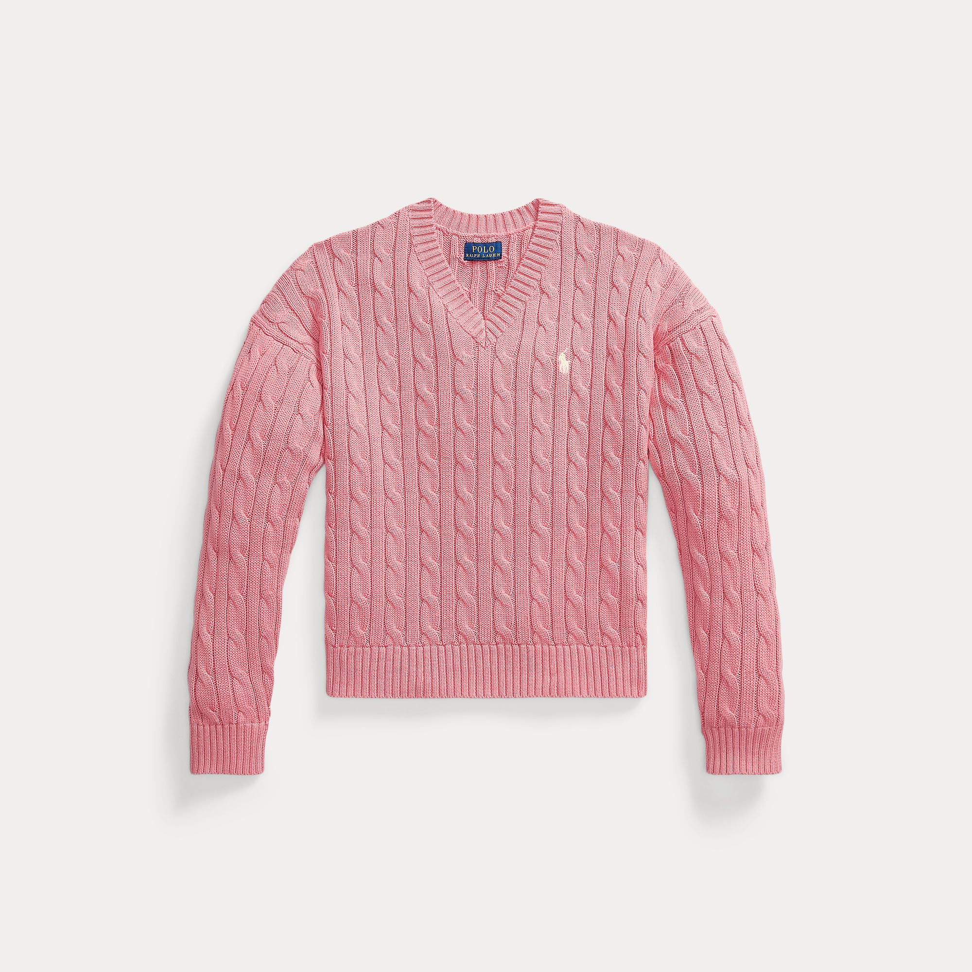 Ralph Lauren Meiden Cable Knitt V-hals Desert Rose