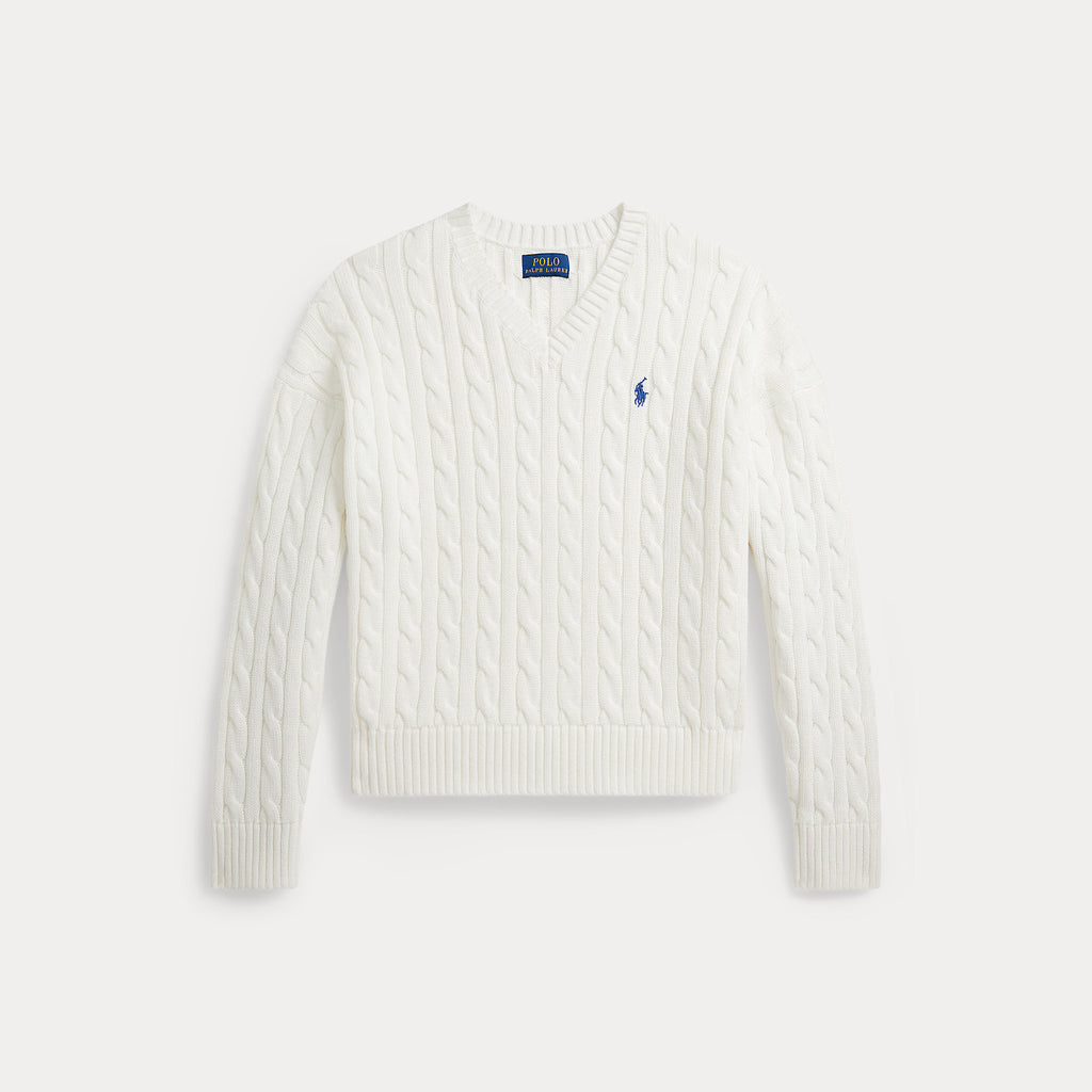 Ralph Lauren Meiden Cable Knitt V-hals Wit
