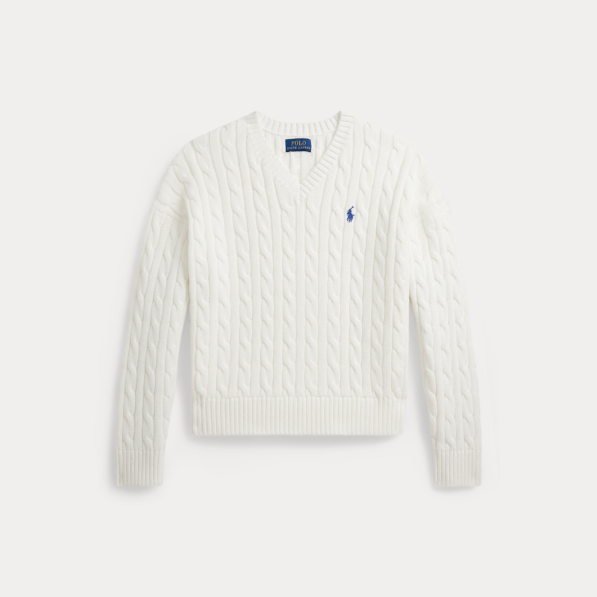 Ralph Lauren Meiden Cable Knitt V-hals Wit