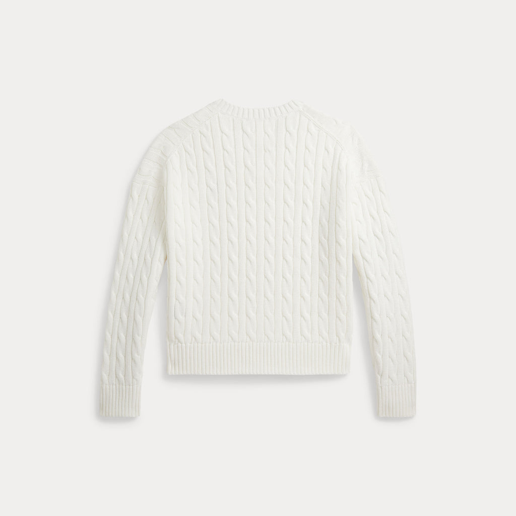 Ralph Lauren Meiden Cable Knitt V-hals Wit