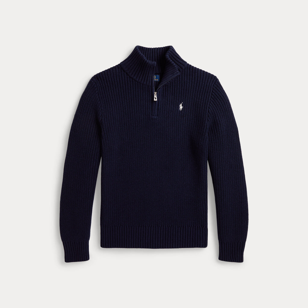 Ralph Lauren Cotton Quarter-Zip Sweater Navy
