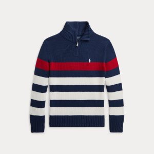 Ralph Lauren Sweater Zip Streep Blauw